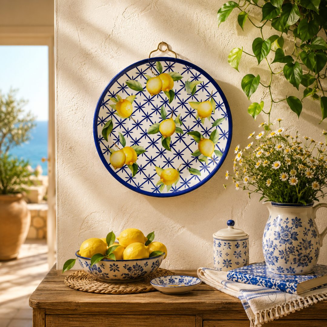 Prato de Parede Decorativo Porcelana Tamanho 20cm com Suporte (Modelo 45 Limão)