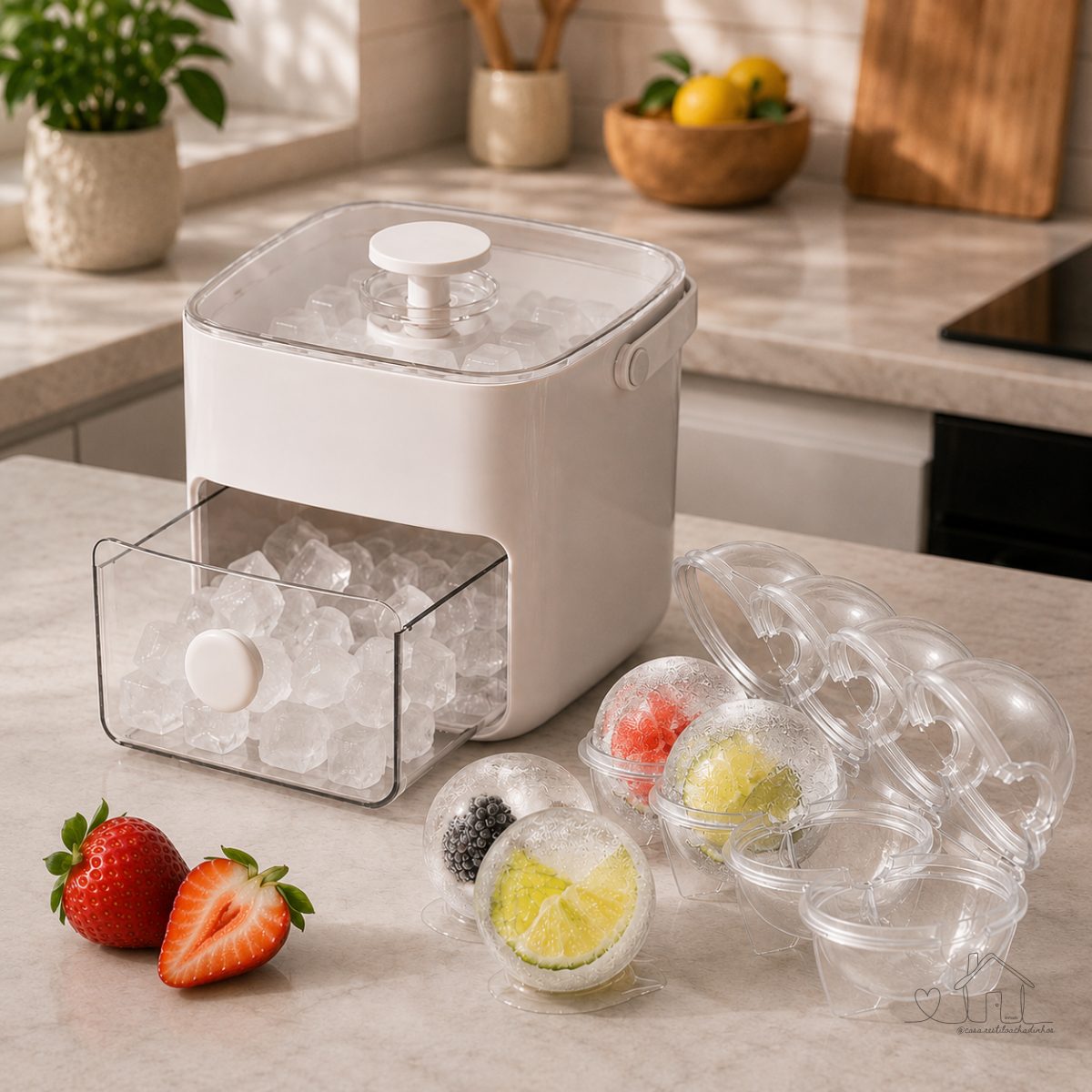 Caixa Dispenser Molde de Gelo 2 em 1  + Forma de Gelo
