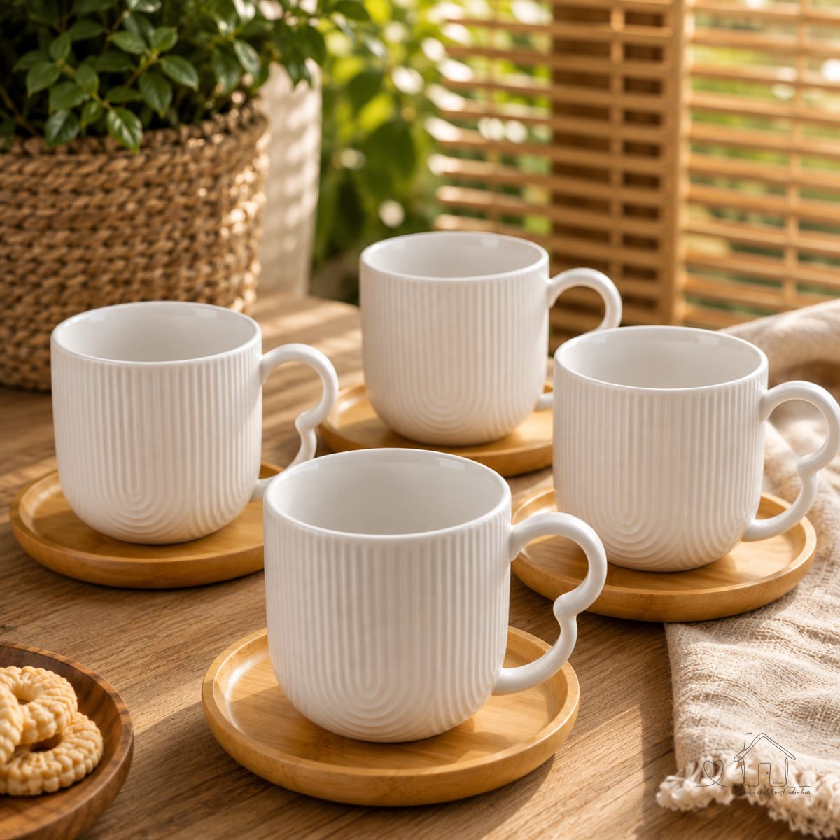 Jogo 4 Xicaras de Café Porcelana com Pires Bambu 90ml Oásis
