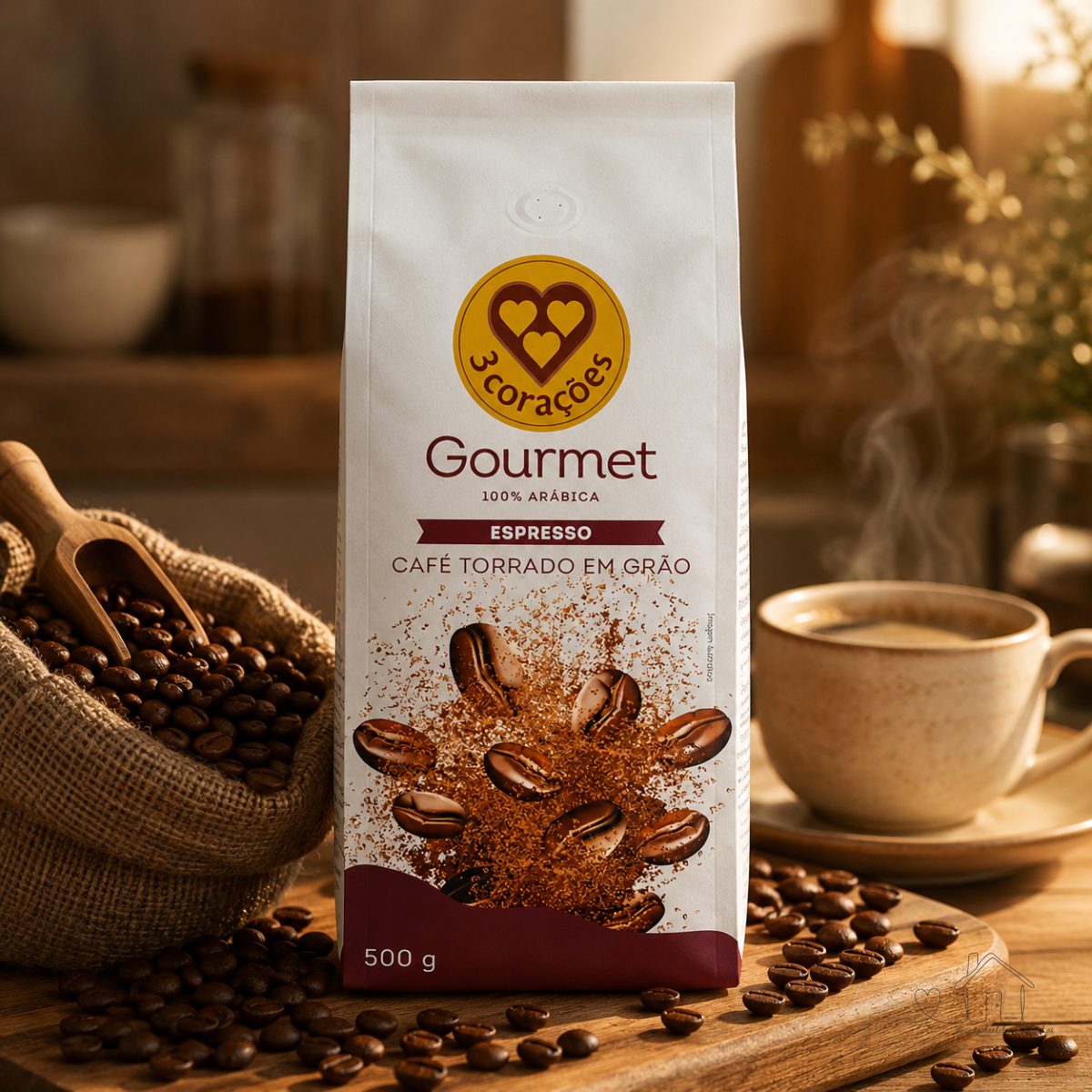 3 Corações Café Torrado em Grãos Espresso Gourmet, 500g
