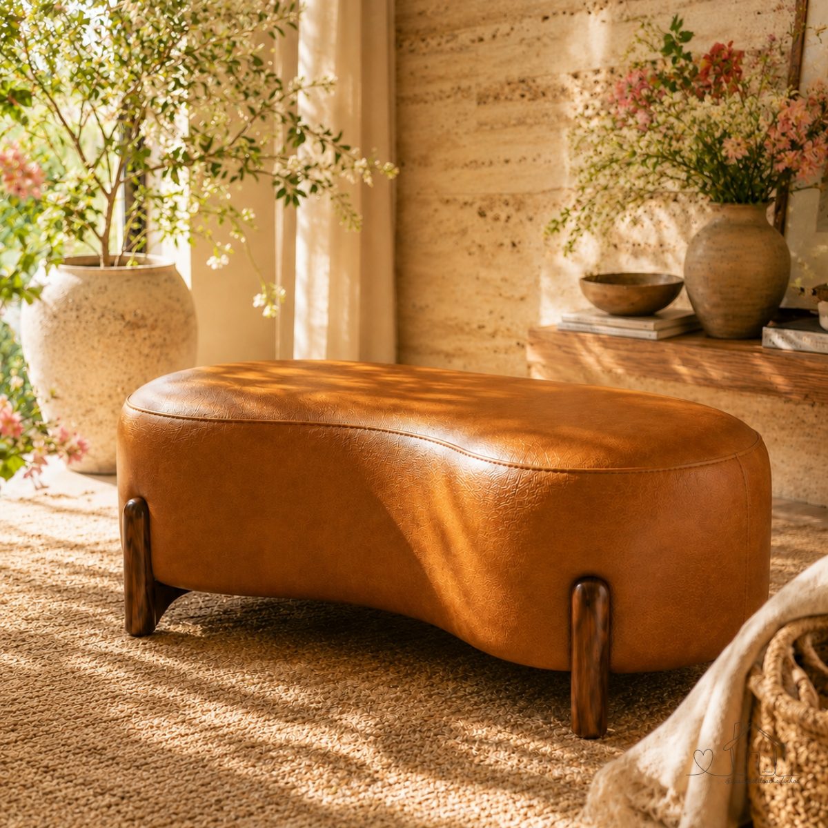 Puff Atria Wood 1,10m Caramelo • Peça Decorativa Premium • Design Minimalista e Elegância Atemporal