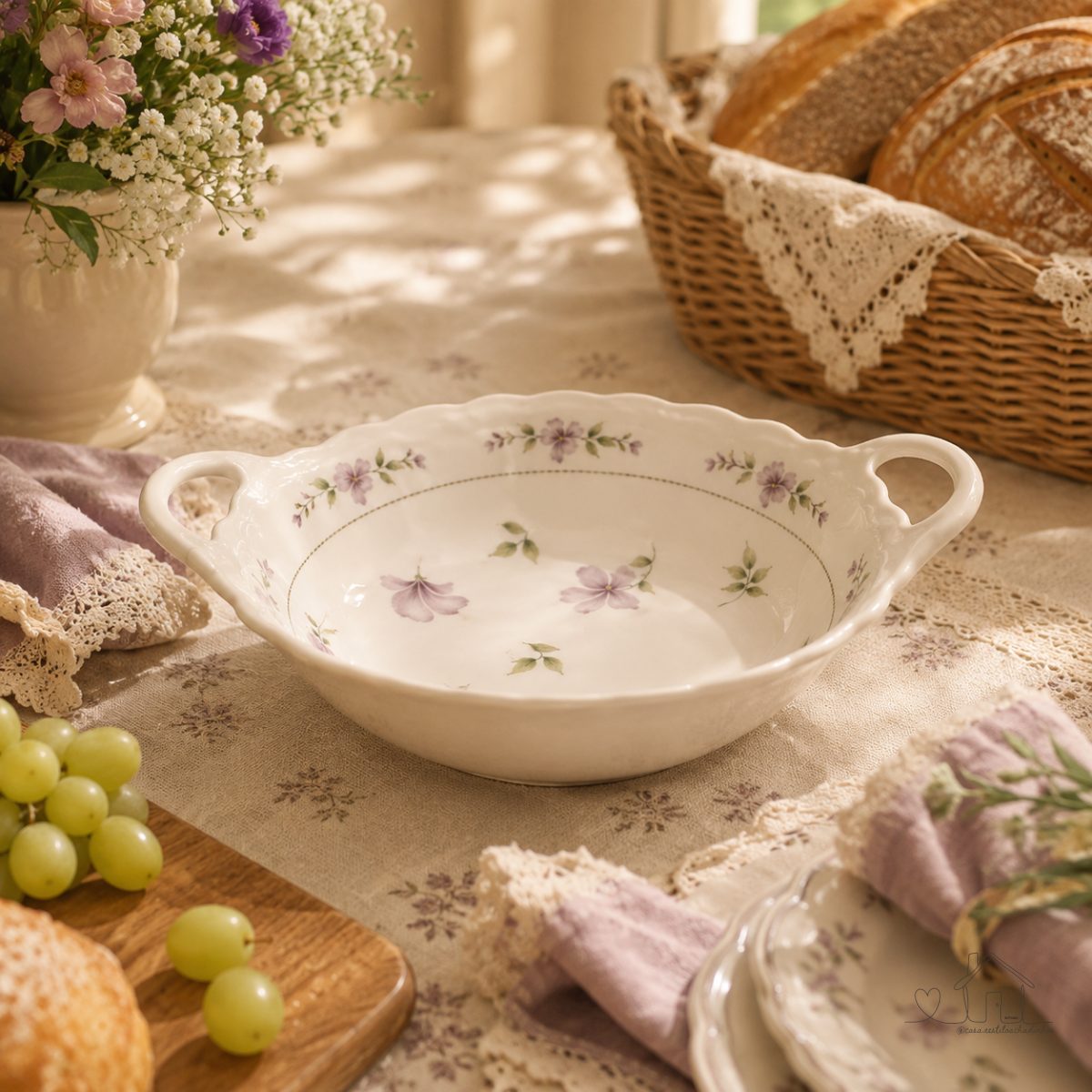 Travessa de Cerâmica Decorada com Alça – Floral Delicada