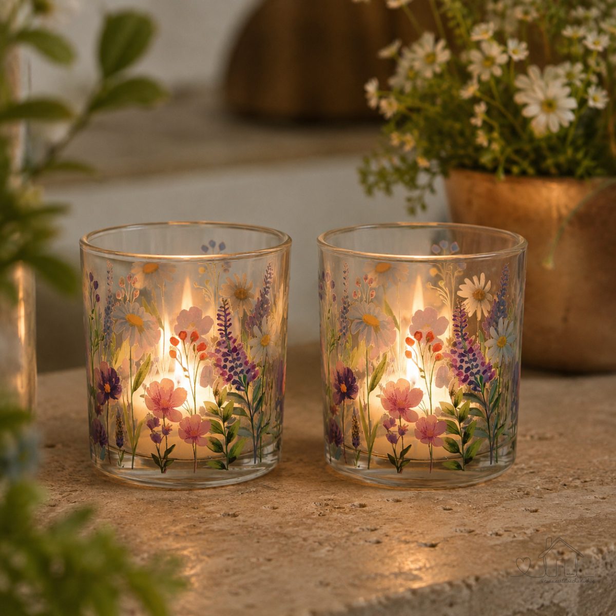 Conjunto 2 Porta Velas Wolff Aroma de Jardim 7cm x 6cm Vidro