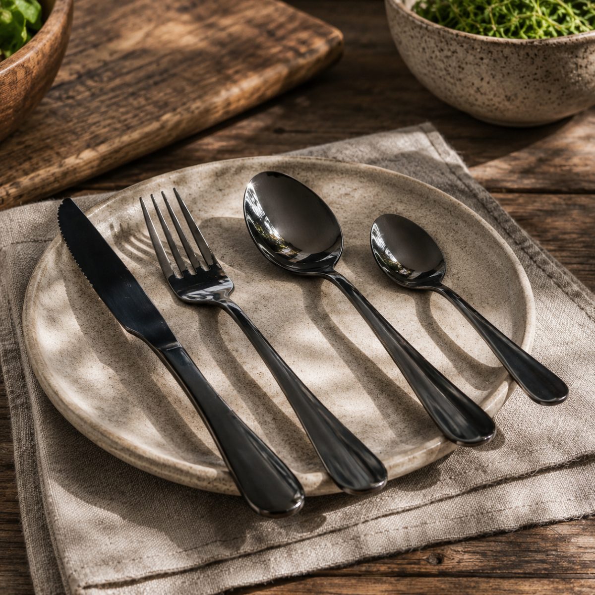 Faqueiro Inox Positano 24 Peças 6 pessoas Luxo - Lyor Cor Preto