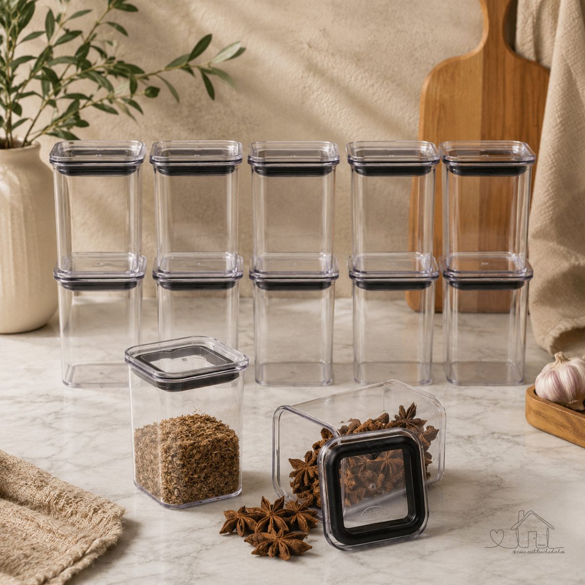 Porta Tempero Kit 10 Pote Hermético 170ml Cristal com Tampa para Condimento Cozinha