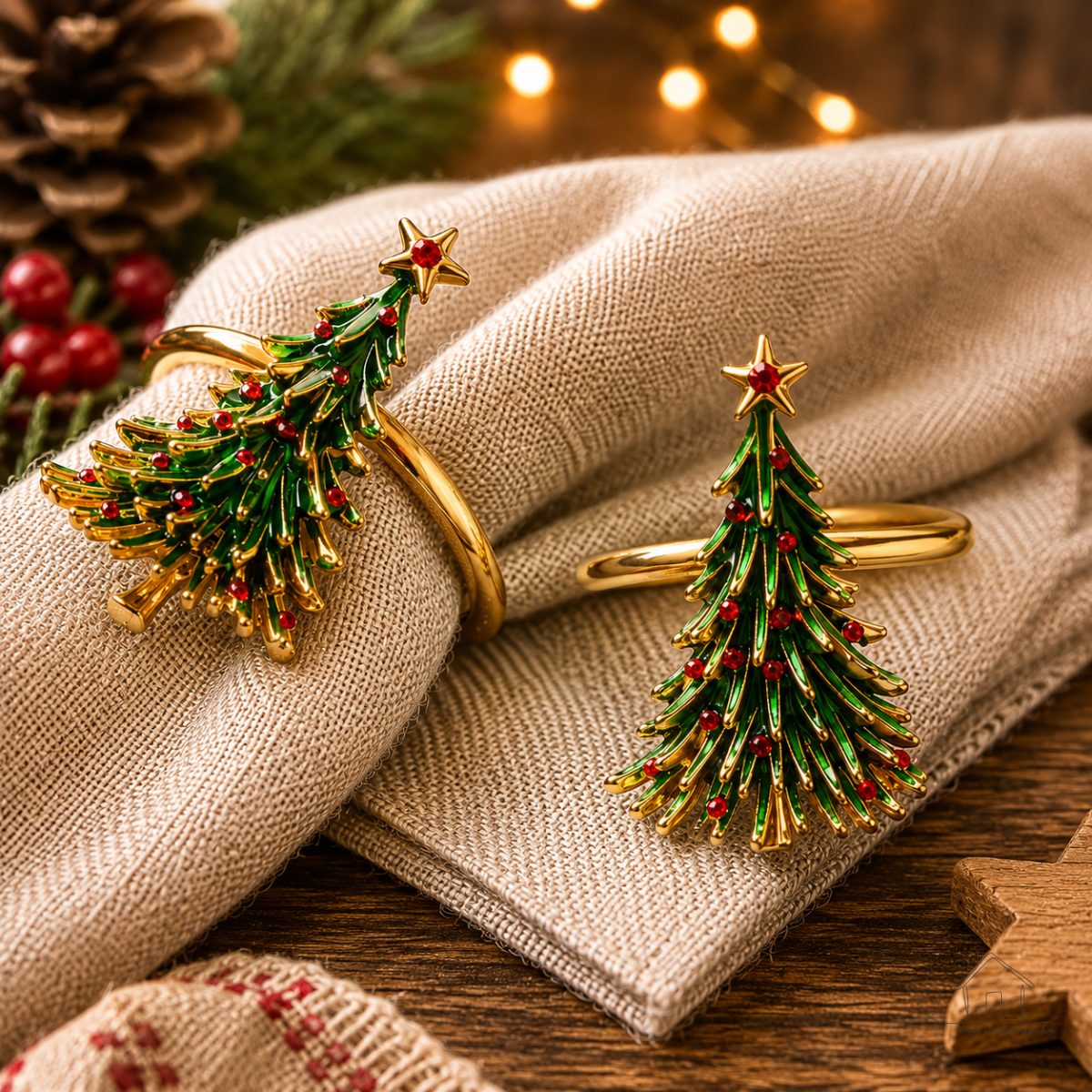 Anéis de Guardanapo de Natal de Árvore de Metal Com Strass Vermelho