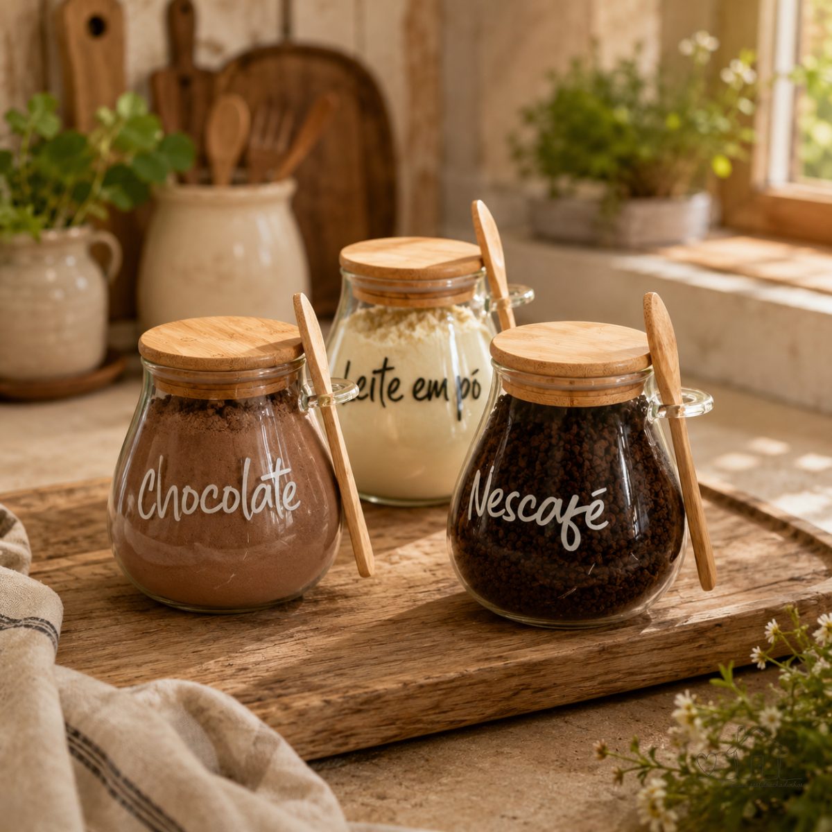 Pote Hermético com Tampa e Colher de Bambu - 410 ML