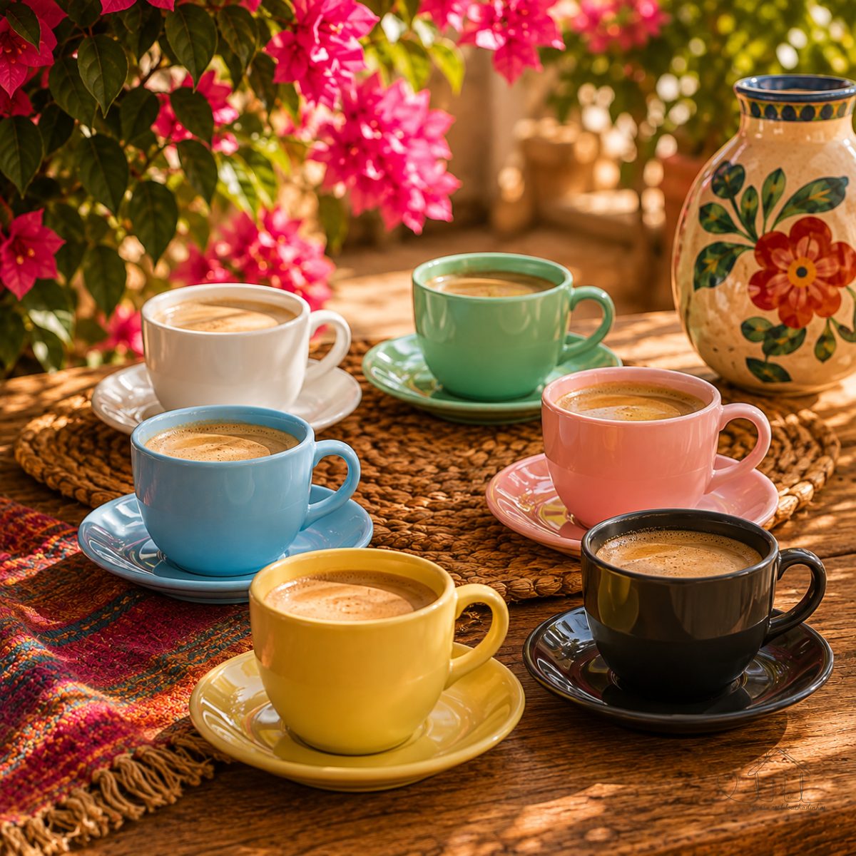Jogo 6 Xicaras de Café Chá Porcelana 170ml Colorida com Pires - Mundo da Porcelana