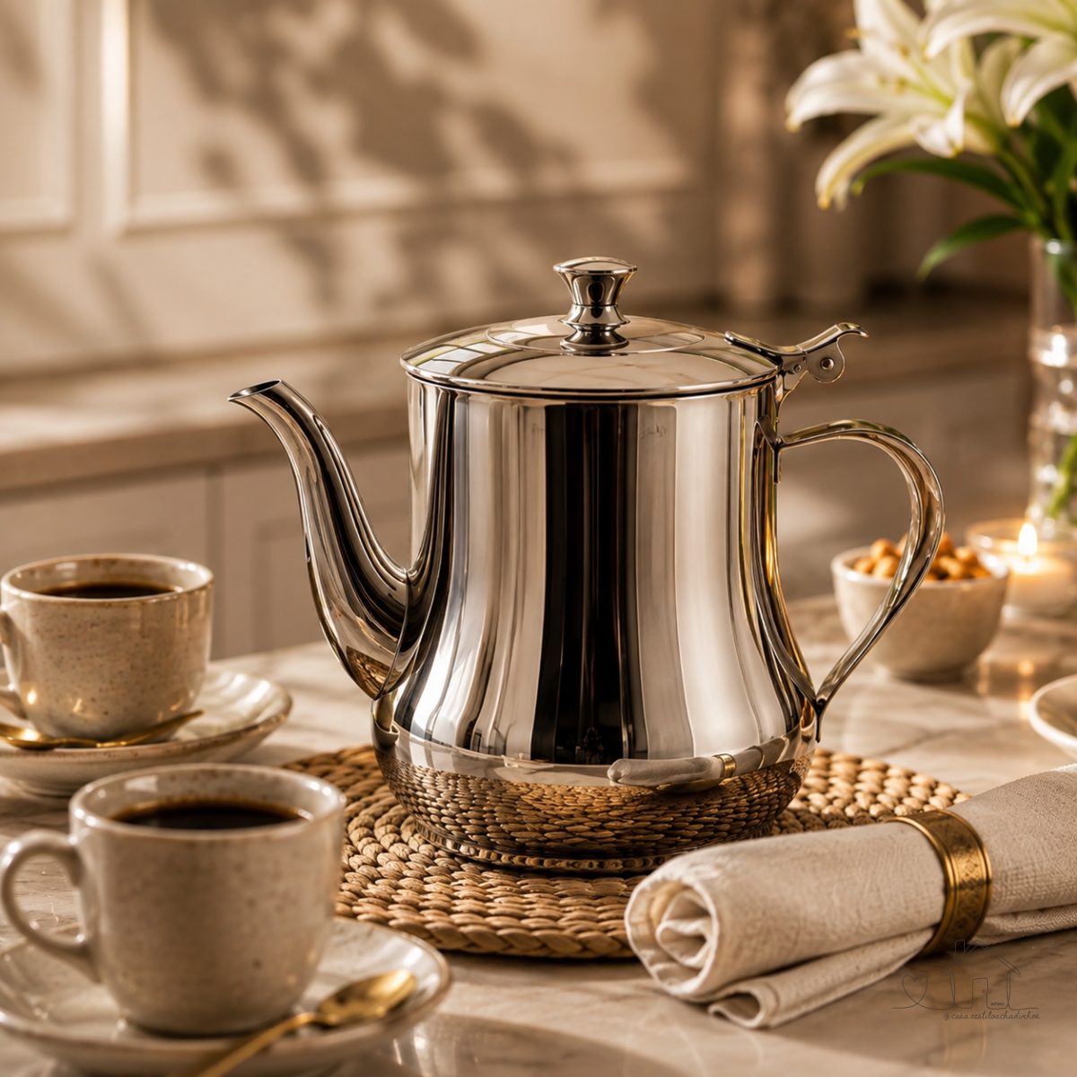 Bule Inox Bico Fino 680 ml Café Leite Chá Tampa Resistente Sofisticado Alça Reforçada Escovado