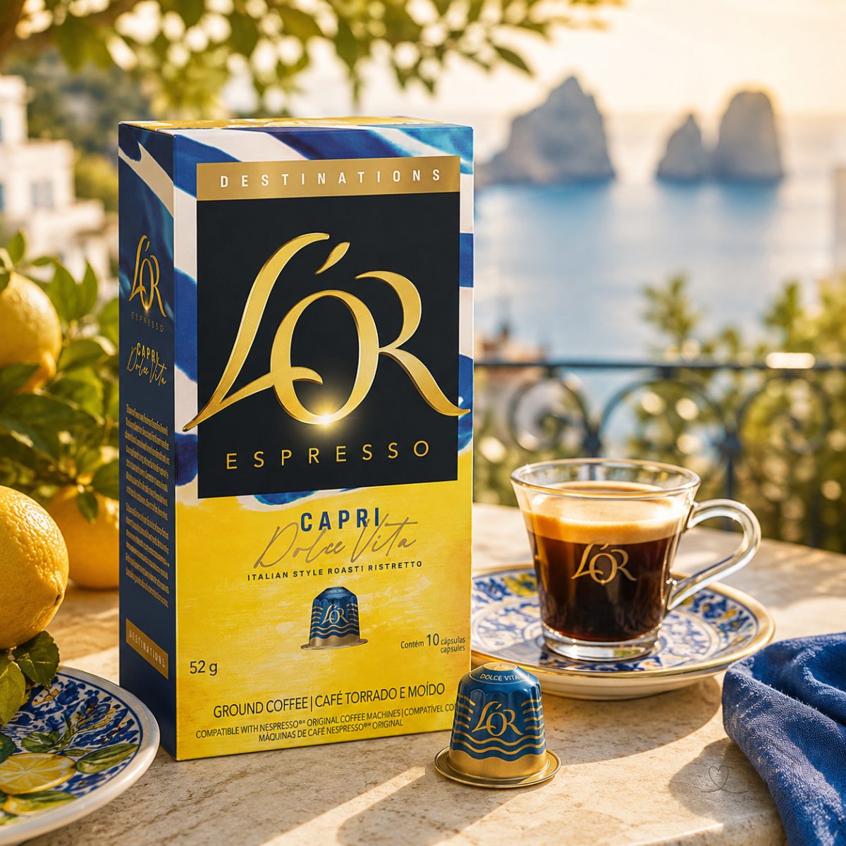 Café em Cápsula Torrado e Moído Ristretto Espresso Capri Dolce Vita L'or Destinations Caixa 52g 10 Unidades