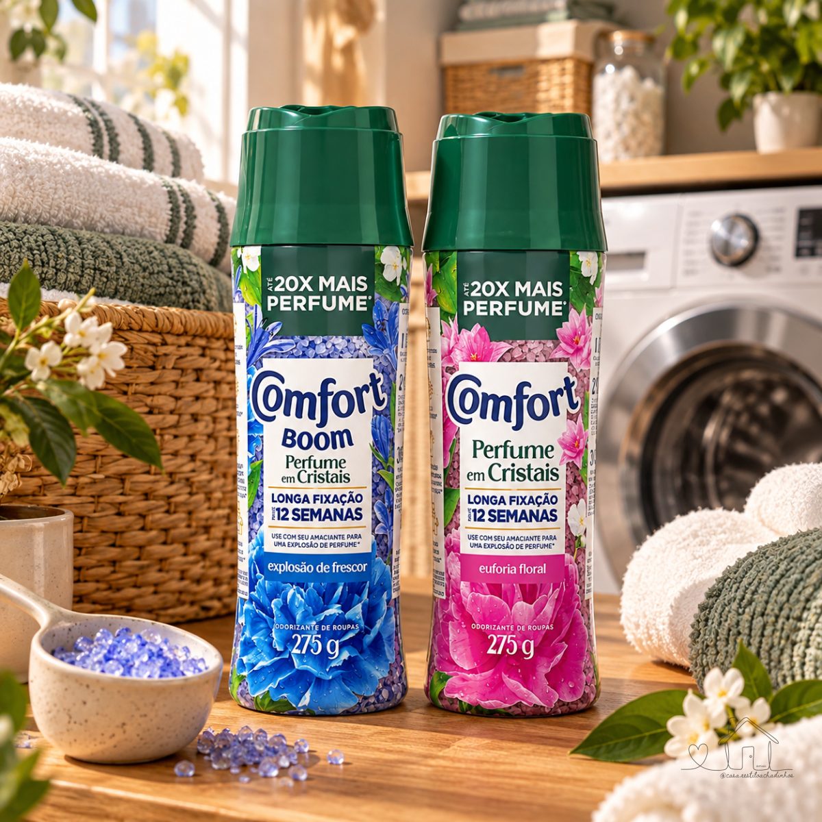 Comfort Boom Explosão de Frescor e Floral amaciante em cristais até 20x mais perfume em suas roupas Azul e Rosa