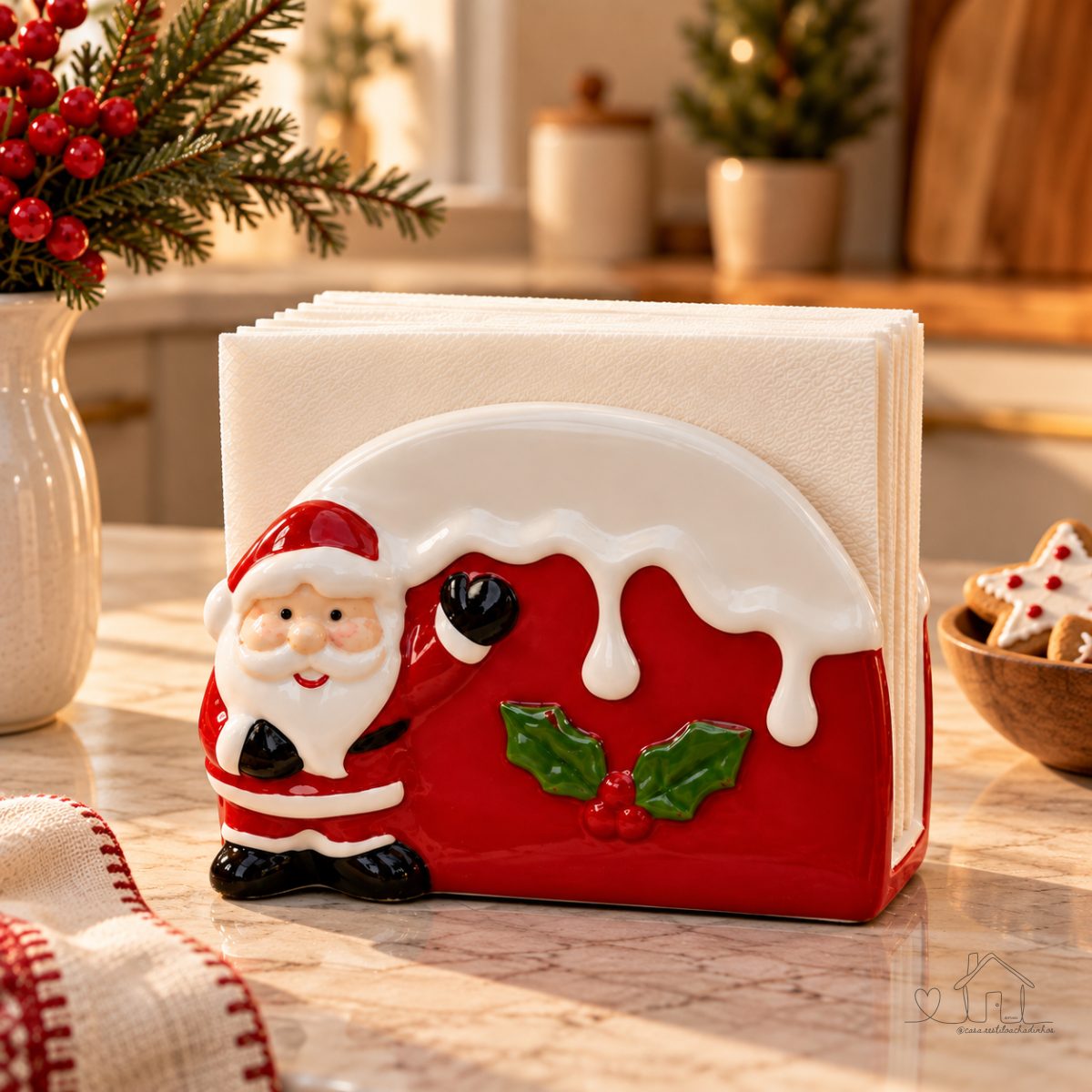 Porta Guardanapos Natalino de Porcelana Papai Noel Natal 2026