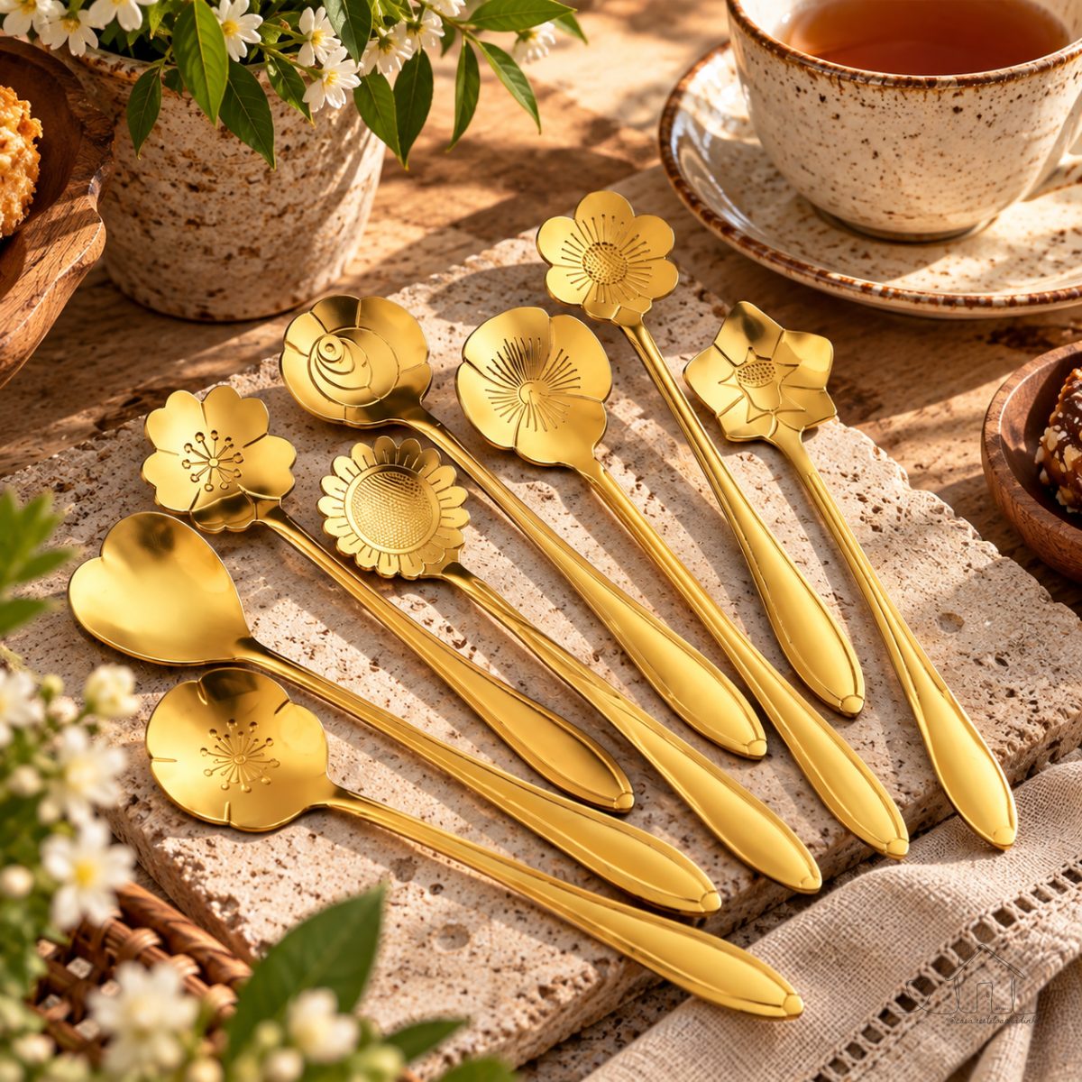 Kit 8 Colheres de Café design de flores - Aço inoxidável