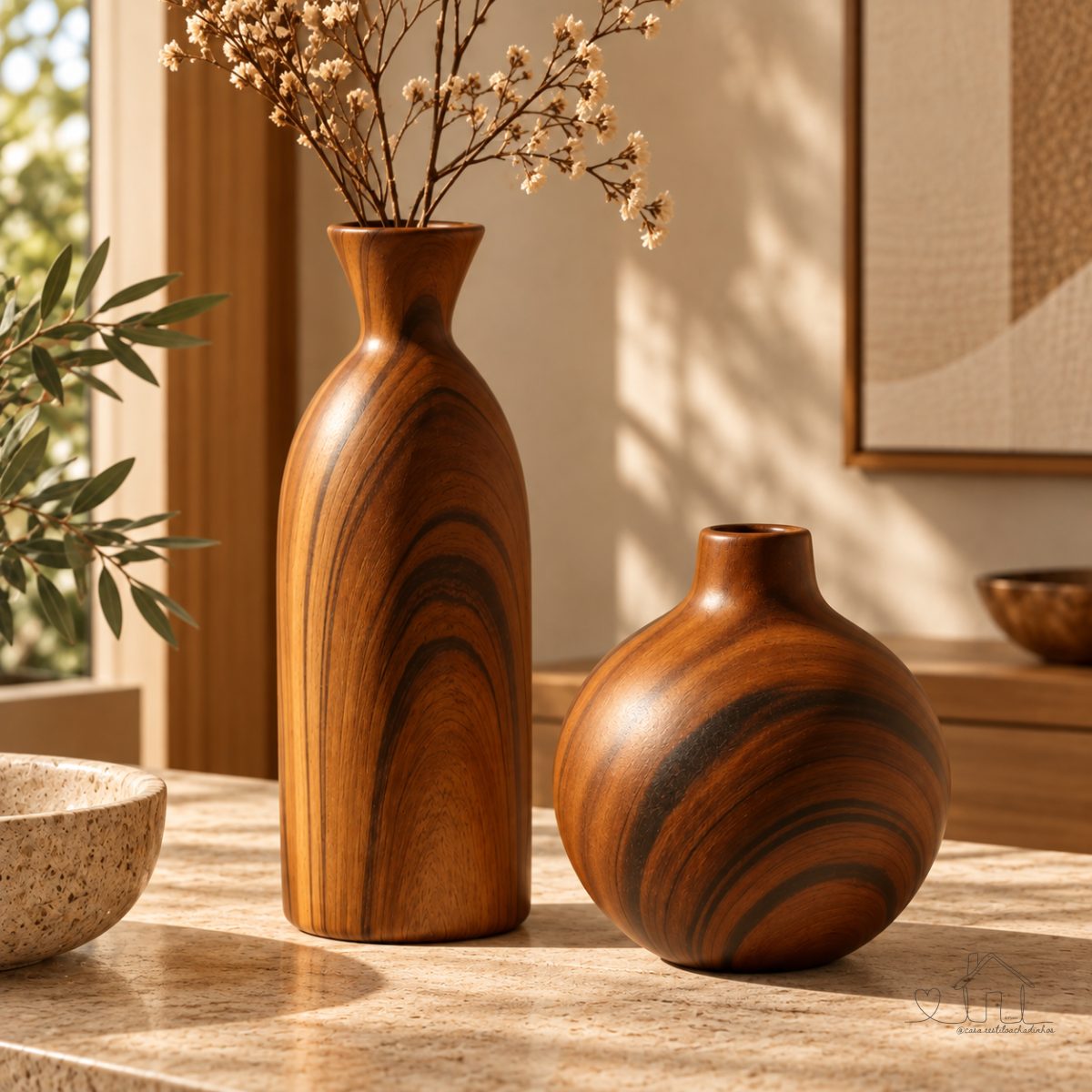 Vaso Decorativo em Cerâmica Estilo Madeira Marrom Decoração (unidade)