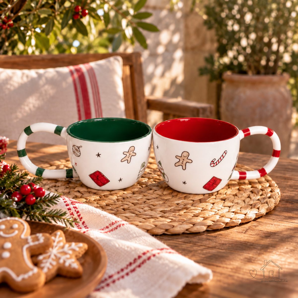 Caneca De Porcelana 300 ML Designer Xícara Gingerbread Biscoito de Natal