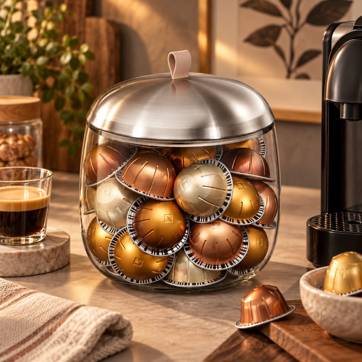 Porta-cápsula Nespresso Lume Mia Vidro & Aço Escovado
