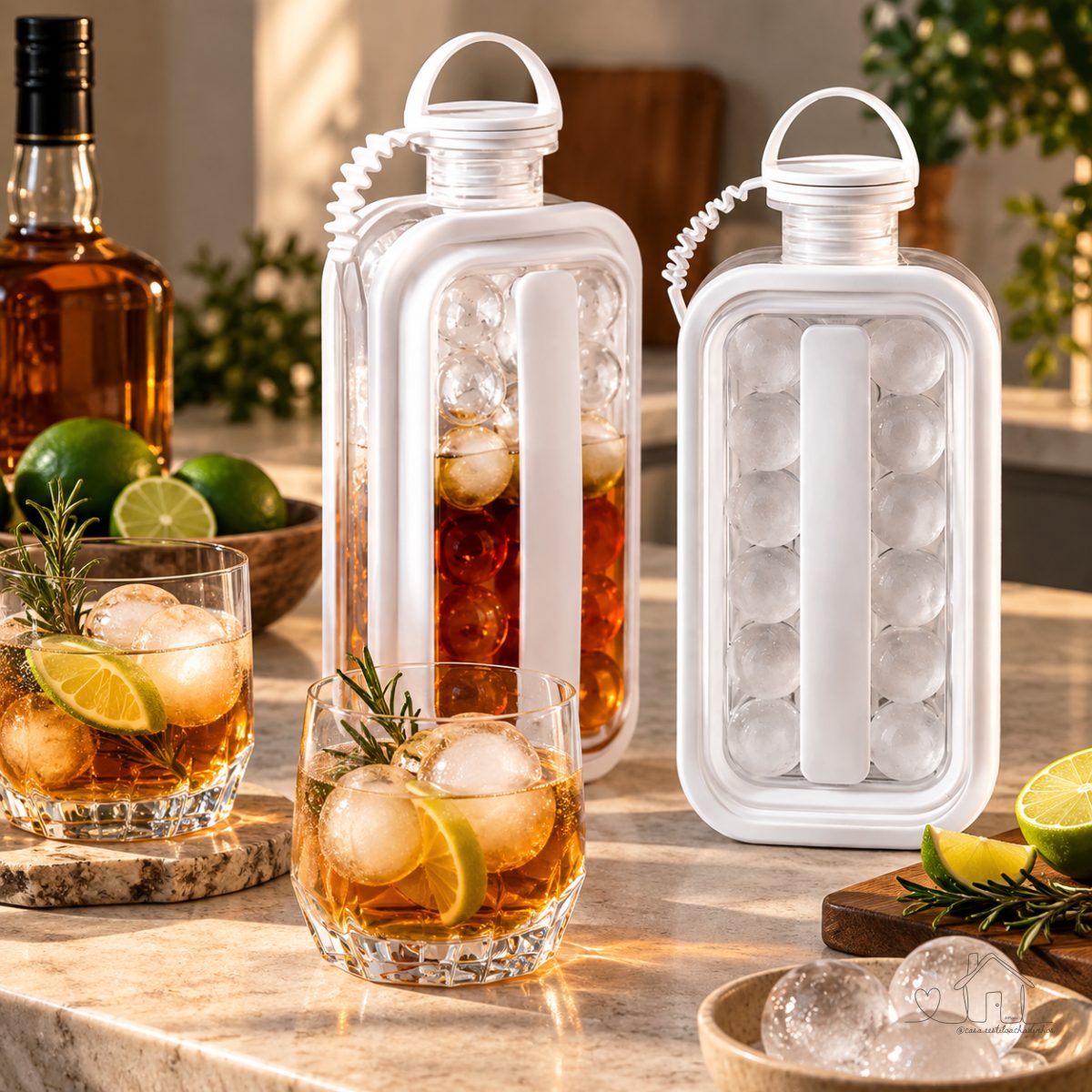 Forma de Gelo Portátil com Tampa para Fazer Bolas de Gelo e Resfriar Bebidas sem Sujeira