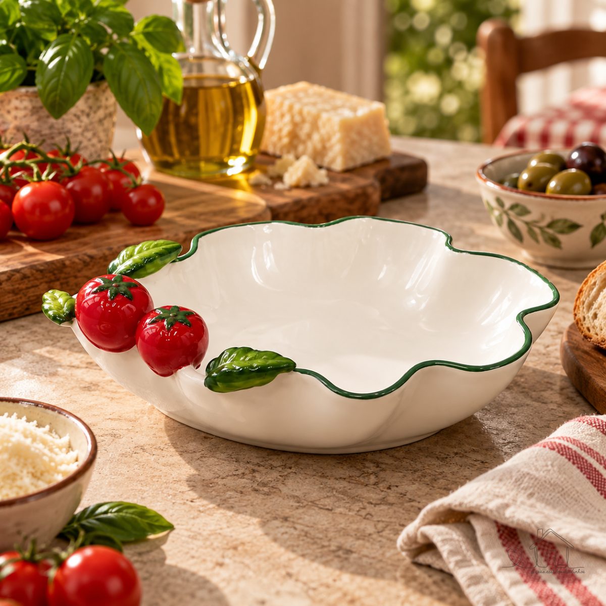 Bowl em Porcelana com detalhes Tomates Relevo 31x30x8cm
