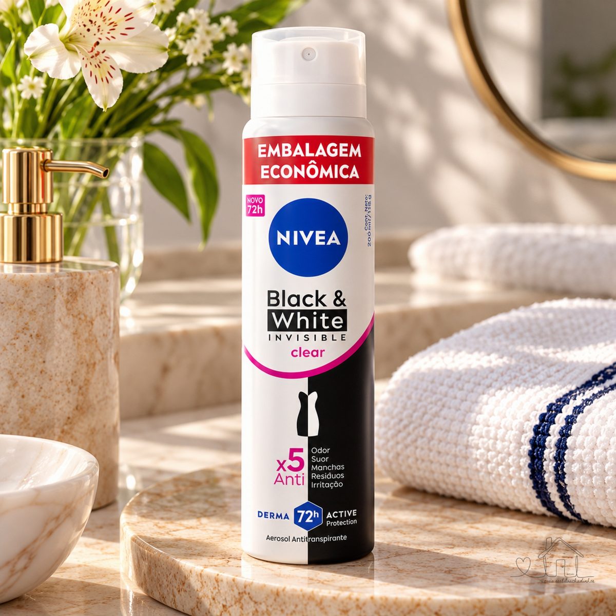 NIVEA Desodorante Antitranspirante Aerossol Black & White INVISIBLE - Clear 200ml, Proteção 72h