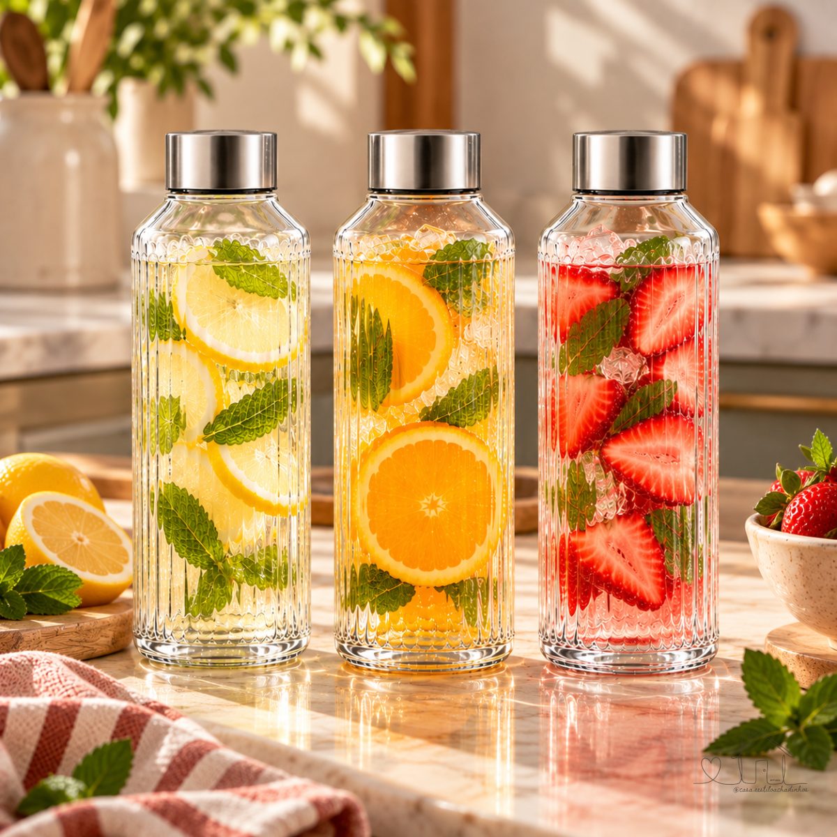 Garrafa Vidro Sleek Tampa Hermética Inox 1 Litro Geladeira Suco Água Leite Elegante