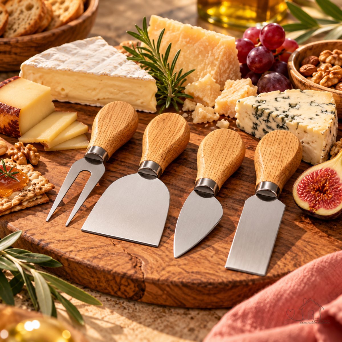 Kit Jogo 4 Peças Corta Queijo Provolone Parmesão Doces Faca Garfo Inox