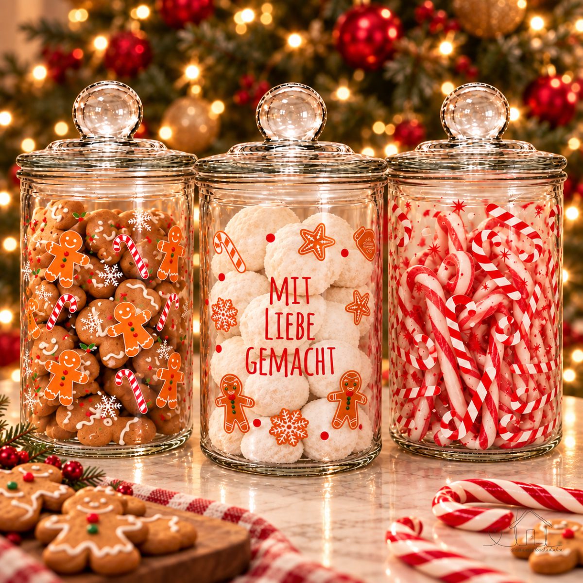 Pote de Vidro Hermético com Tampa Decorativo de Natal - 630ml | Biscoito, Chocolates, Doces, Balas, Cookies, Castanhas