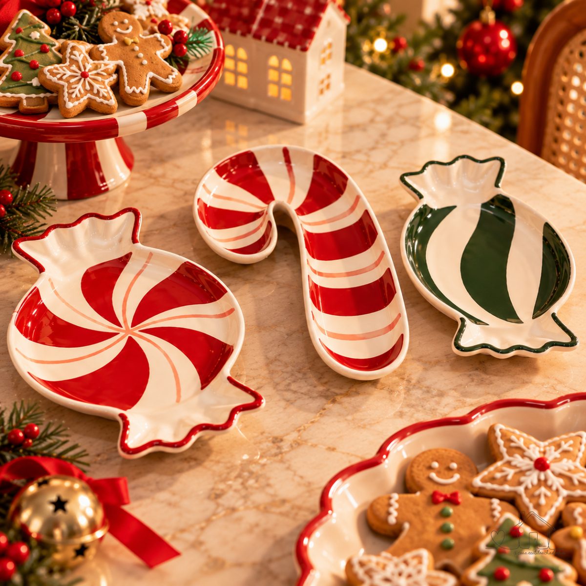 Kit 3 Pratos em Cerâmica Forma Doces Natalinos Para Decoração Mesa De Natal