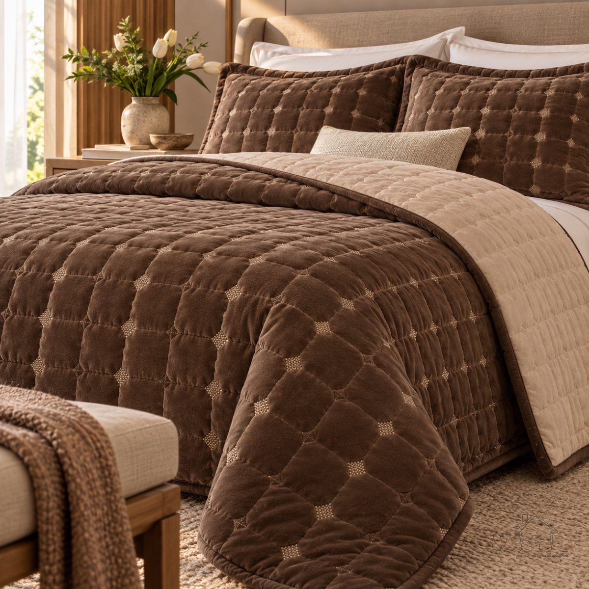 Colcha Cobre Leito Veludo Bordado Matelado 3 Peças Dupla Face Premium Macio de Luxo