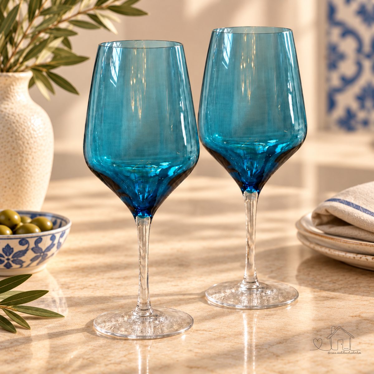 Jogo com 2 Taças de Vinho Ballet em Cristal Azul 460 ml
