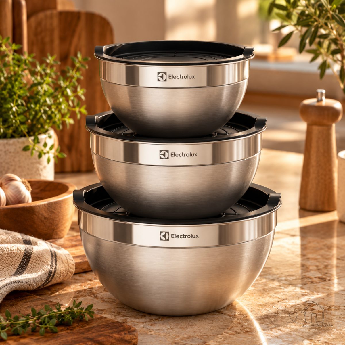 Electrolux Kit 3 Bowls Tigelas de Aço Inox com Tampa Plástica, 1,4L, 2L e 2,6L