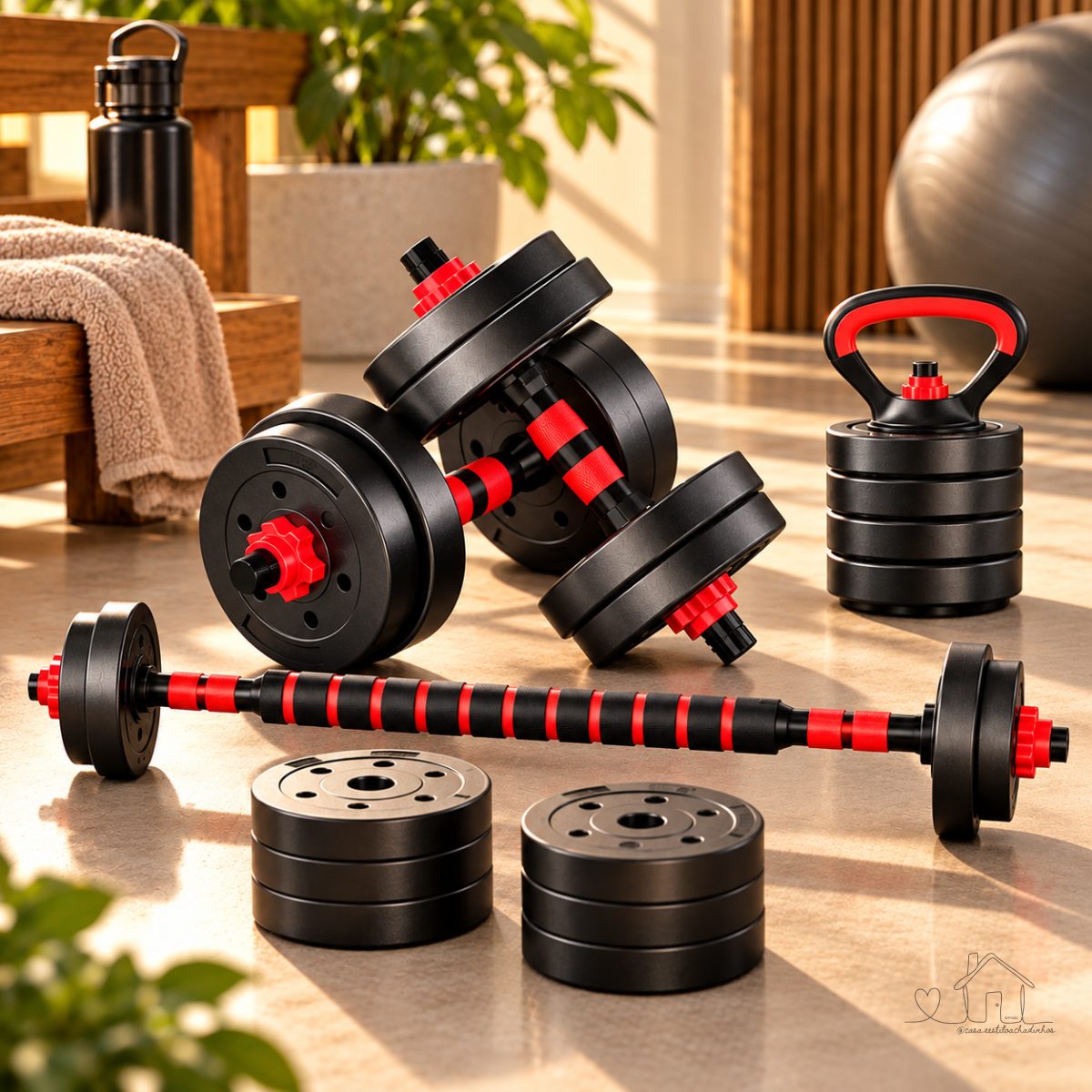 15kg Halteres Barra Kettlebell 6 em 1 Peso Musculação treino em casa
