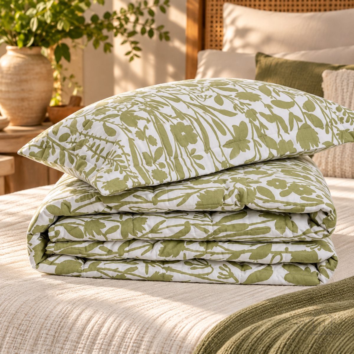 Jogo Cobre-leito Floral Artsy Verde 200 Fios Solteiro