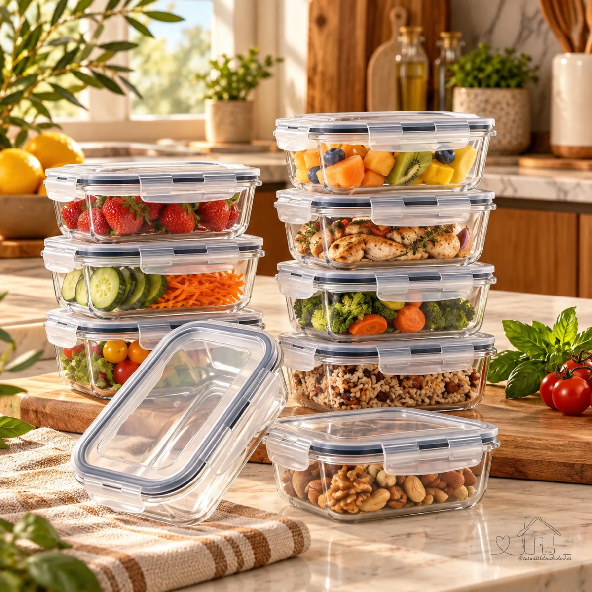 Kit 10 Potes/ Marmitas Vidro Hermeticos - Vai ao Forno Microondas 640ml