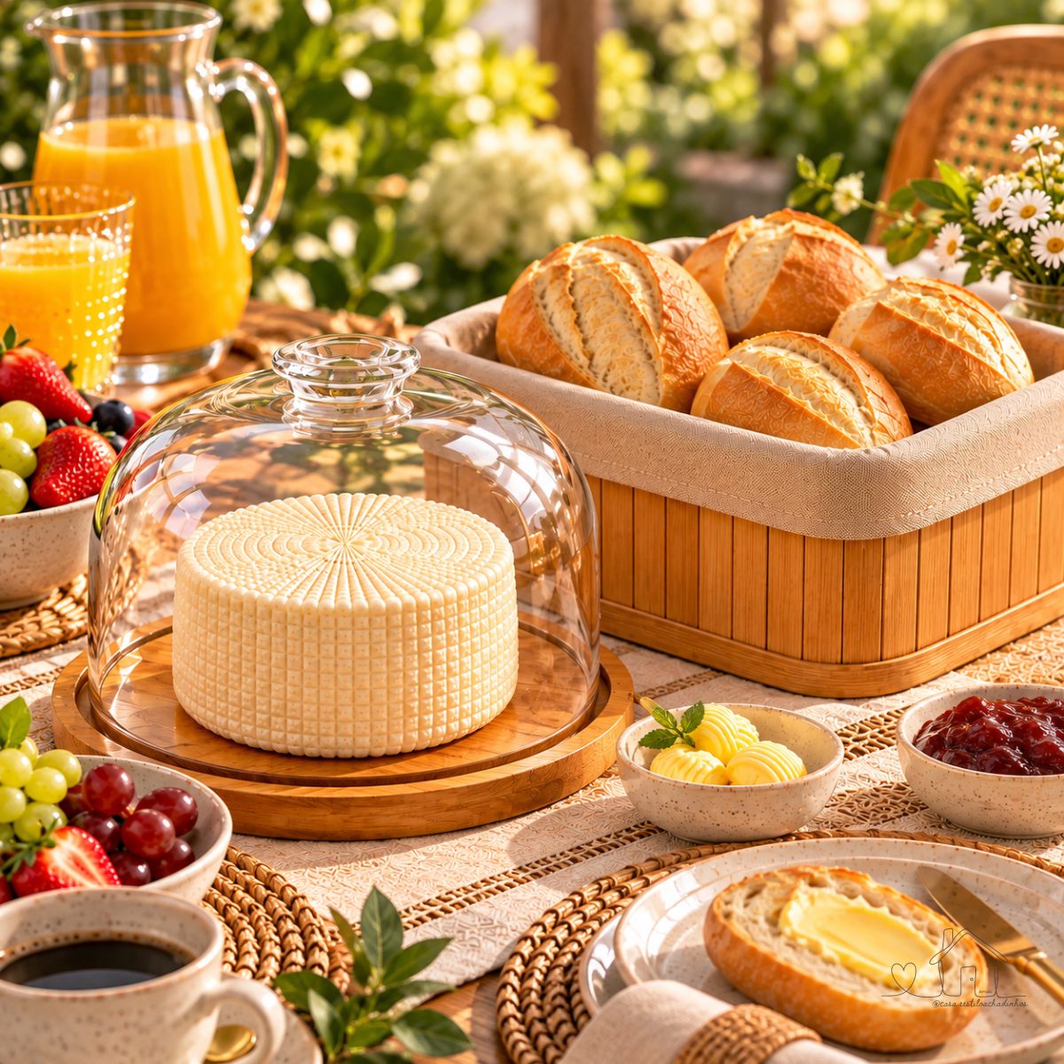Kit Mesa Posta - Queijeira Bambu e Cesto de Pão Bandeja