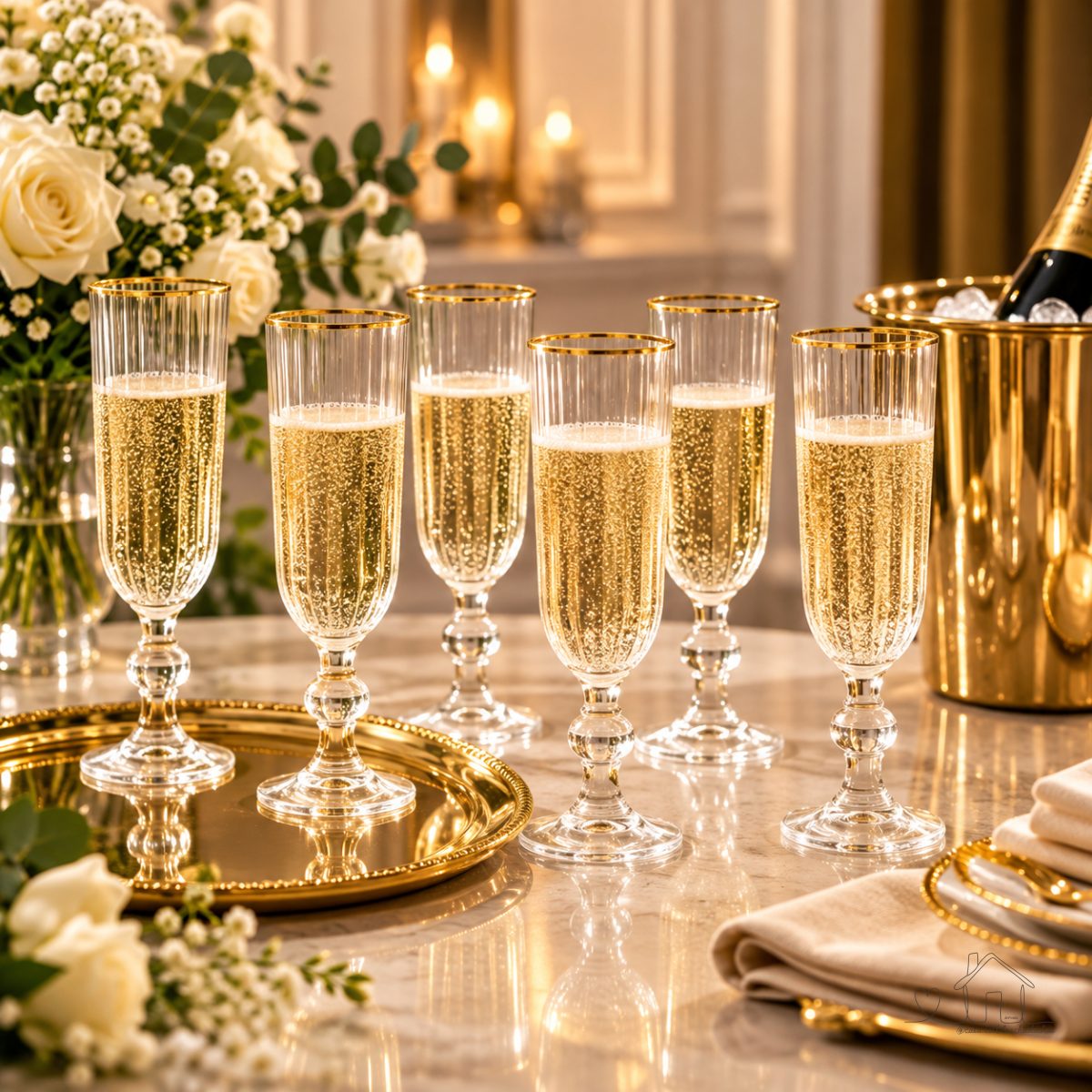 Taças Champagne 170ml Vidro Gold Luxo Festa Presente Kit 6un