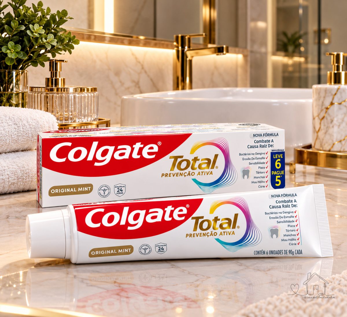 Colgate Total Whitening & Fresh Mint Creme Dental Clareador, 6x90g