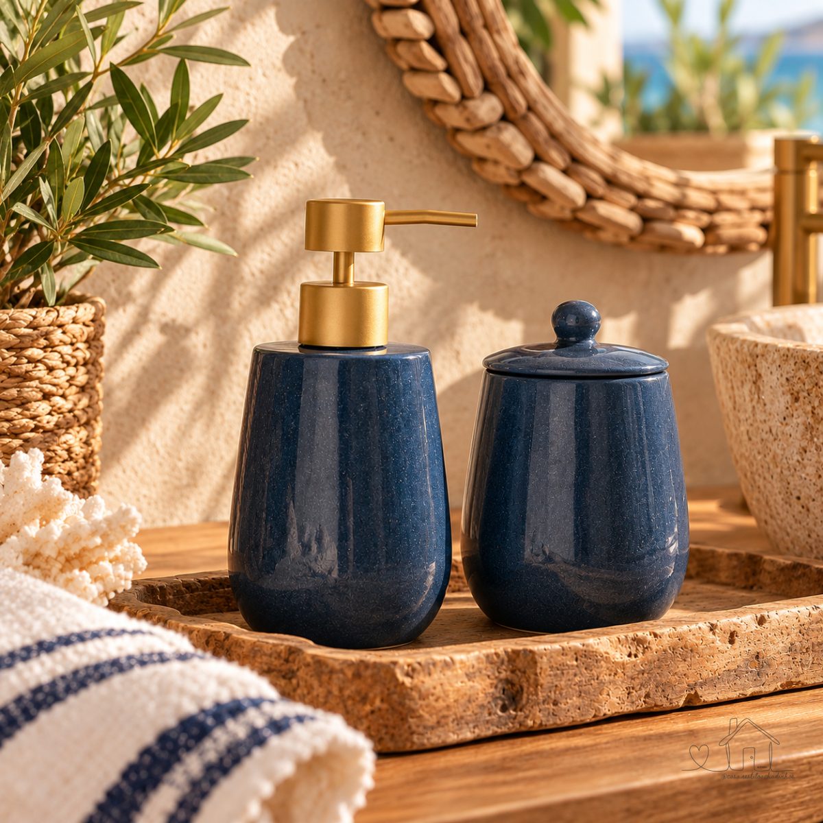 Kit Banheiro Lavabo 2 peças em Cerâmica Azul Reactive - Lyor